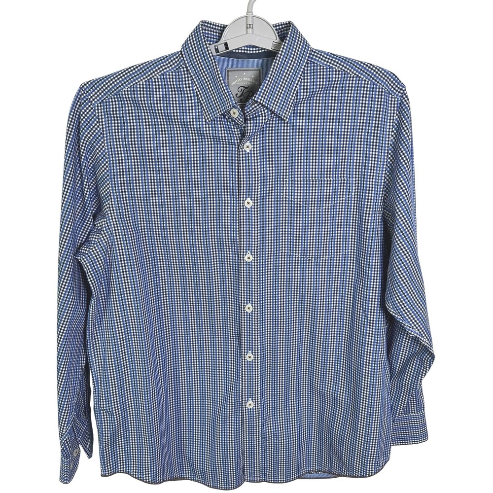 Tommy Bahama Denim Mens Shirt Sz Large Blue White Gingham Check Striped Cotton